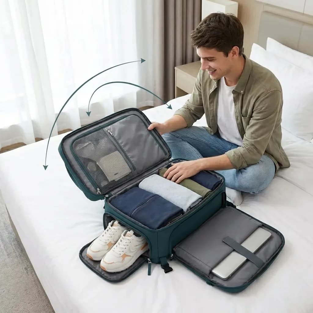 Se abre 180 grados para organizar todo rápido